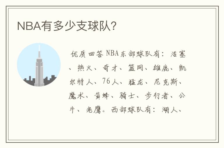 NBA有多少支球队？