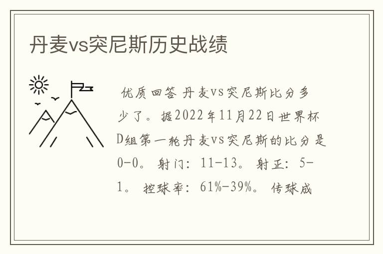 丹麦vs突尼斯历史战绩