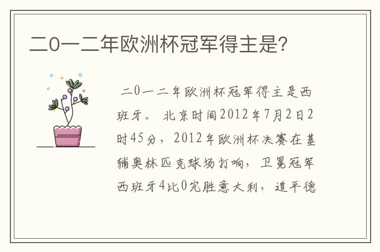 二0一二年欧洲杯冠军得主是？