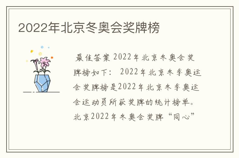 2022年北京冬奥会奖牌榜