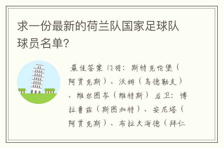 求一份最新的荷兰队国家足球队球员名单？