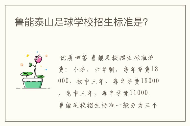 鲁能泰山足球学校招生标准是？