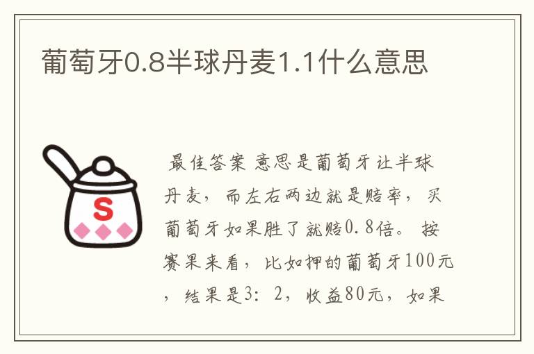 葡萄牙0.8半球丹麦1.1什么意思