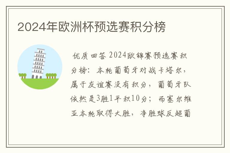 2024年欧洲杯预选赛积分榜