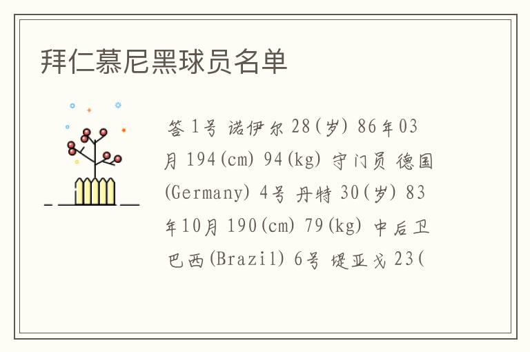 拜仁慕尼黑球员名单