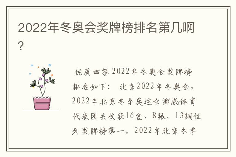 2022年冬奥会奖牌榜排名第几啊？