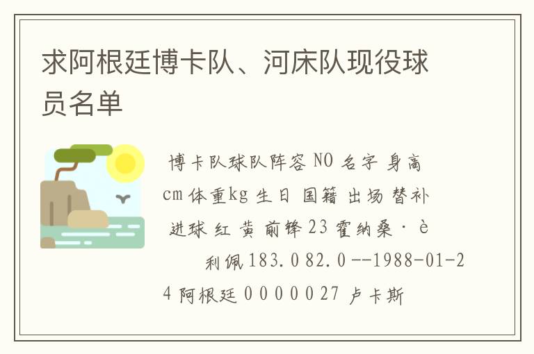 求阿根廷博卡队、河床队现役球员名单