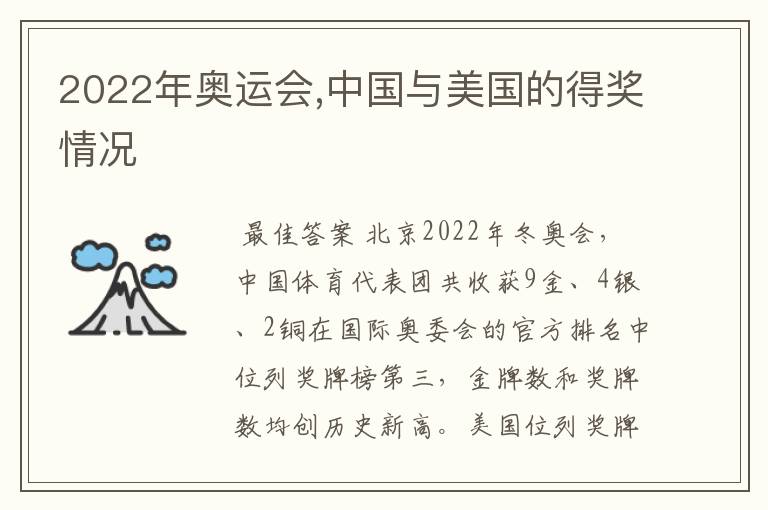 2022年奥运会,中国与美国的得奖情况