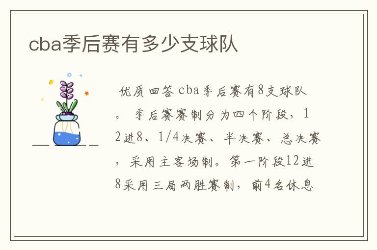 cba季后赛有多少支球队