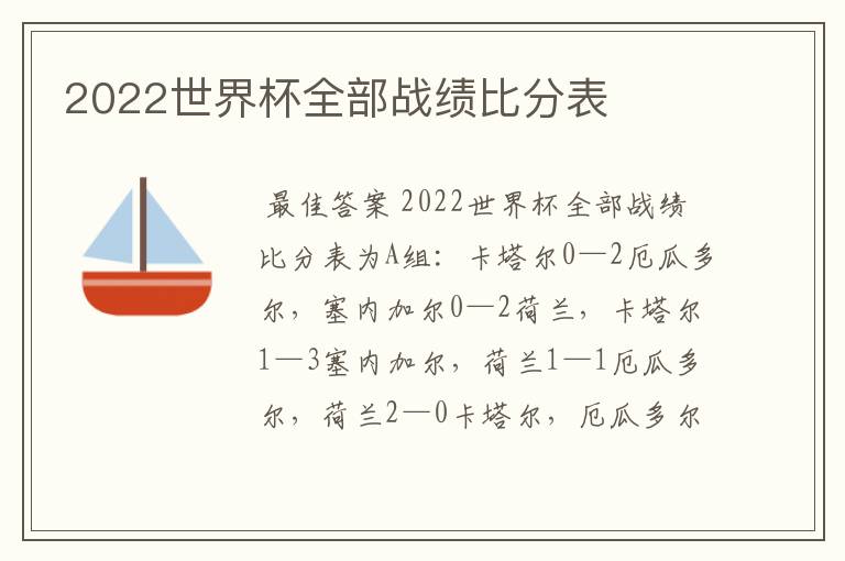 2022世界杯全部战绩比分表