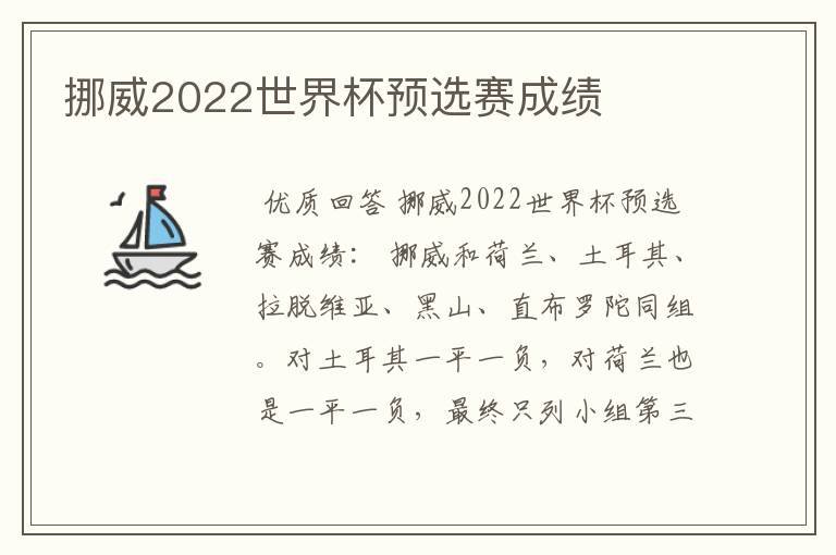 挪威2022世界杯预选赛成绩