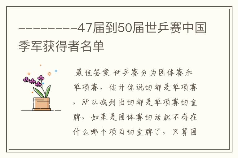 --------47届到50届世乒赛中国季军获得者名单