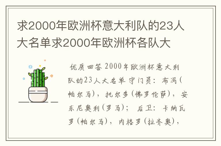 求2000年欧洲杯意大利队的23人大名单求2000年欧洲杯各队大