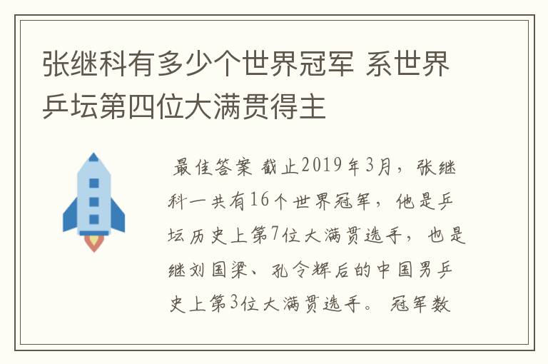 张继科有多少个世界冠军 系世界乒坛第四位大满贯得主