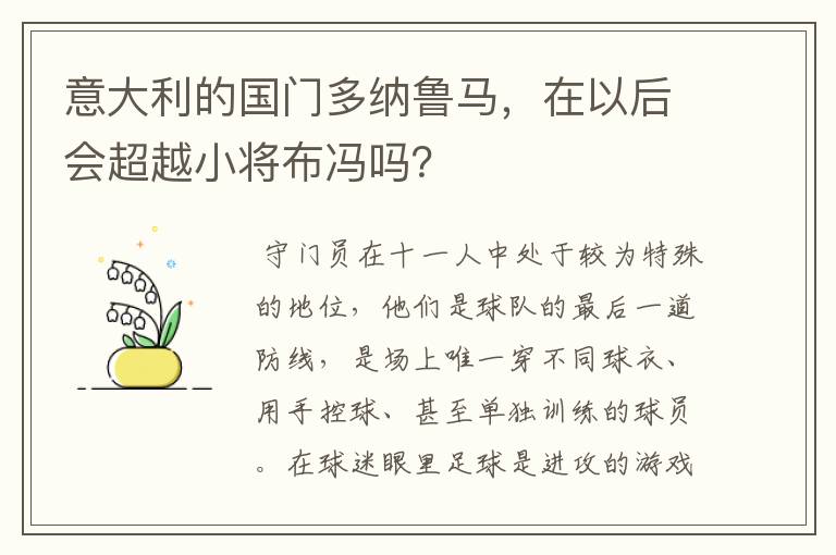 意大利的国门多纳鲁马，在以后会超越小将布冯吗？