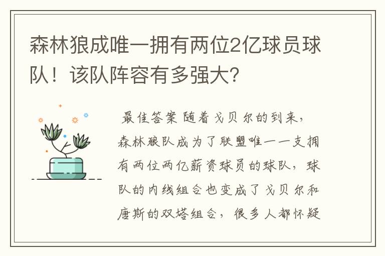 森林狼成唯一拥有两位2亿球员球队！该队阵容有多强大？