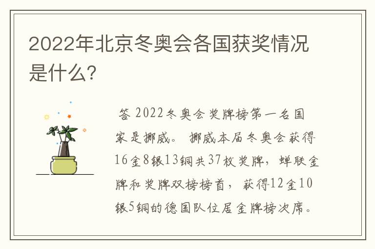 2022年北京冬奥会各国获奖情况是什么？