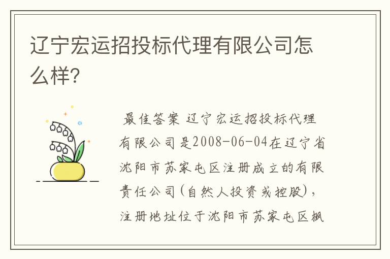 辽宁宏运招投标代理有限公司怎么样？