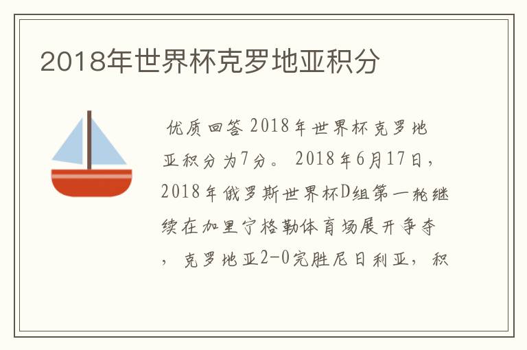 2018年世界杯克罗地亚积分