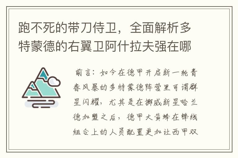 跑不死的带刀侍卫，全面解析多特蒙德的右翼卫阿什拉夫强在哪里