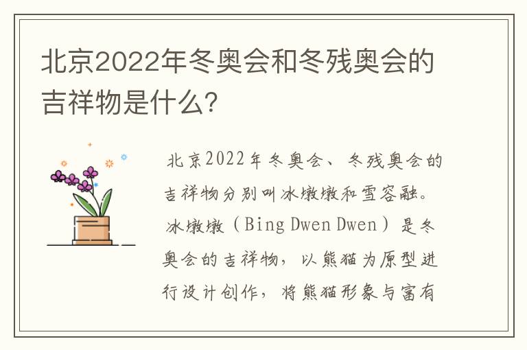 北京2022年冬奥会和冬残奥会的吉祥物是什么？