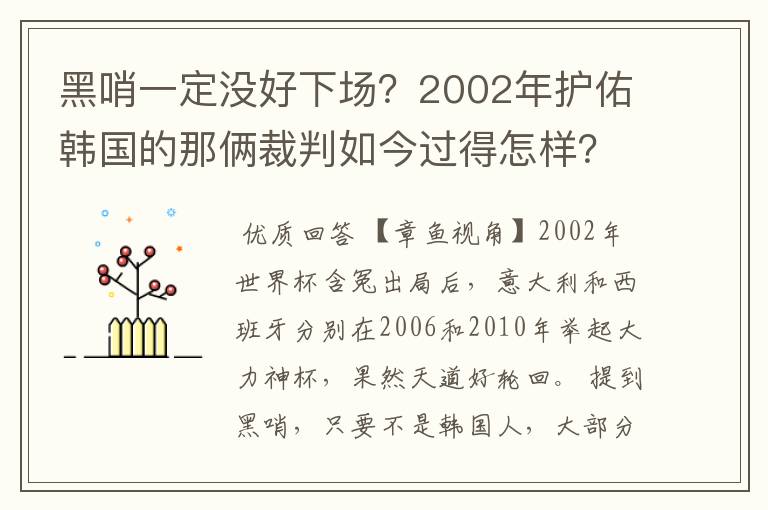 黑哨一定没好下场？2002年护佑韩国的那俩裁判如今过得怎样？