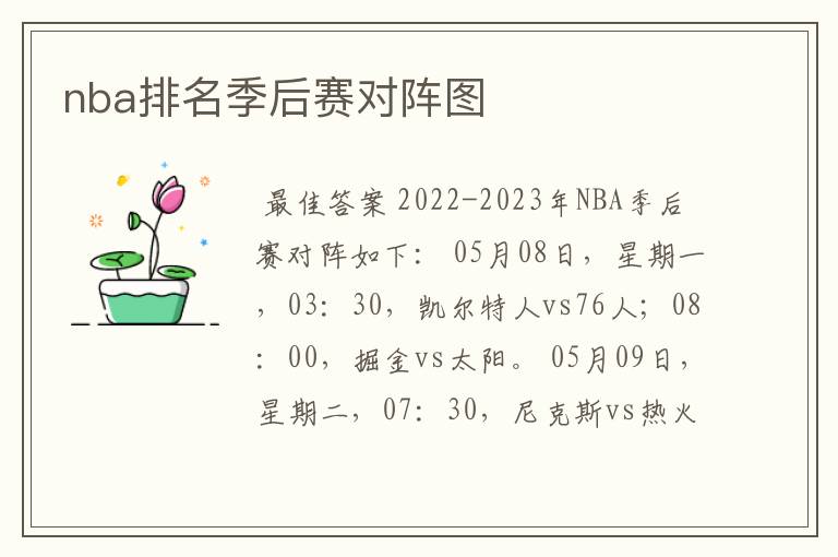 nba排名季后赛对阵图