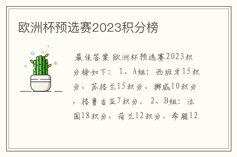 欧洲杯预选赛2023积分榜