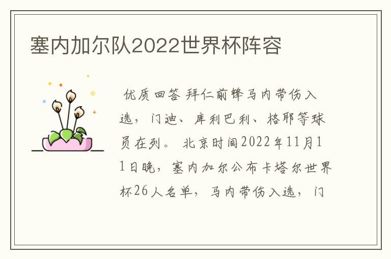 塞内加尔队2022世界杯阵容