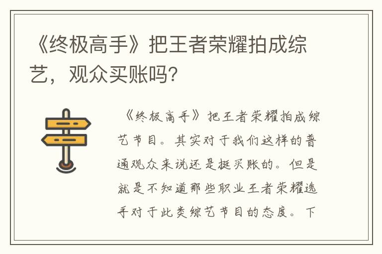 《终极高手》把王者荣耀拍成综艺，观众买账吗？