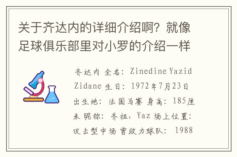 关于齐达内的详细介绍啊？就像足球俱乐部里对小罗的介绍一样，要从幼年开始的特别是他的坎坷的那一段