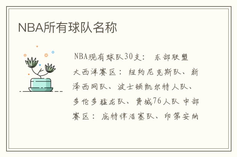 NBA所有球队名称