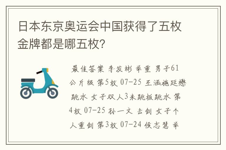 日本东京奥运会中国获得了五枚金牌都是哪五枚？