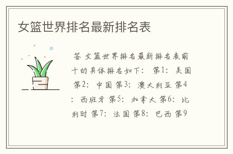 女篮世界排名最新排名表