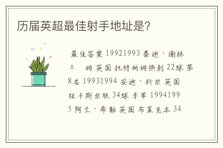 历届英超最佳射手地址是？