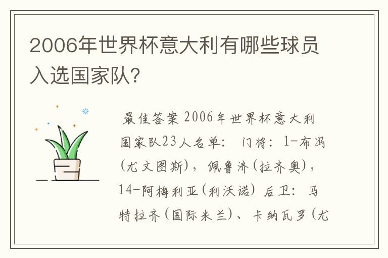 2006年世界杯意大利有哪些球员入选国家队？