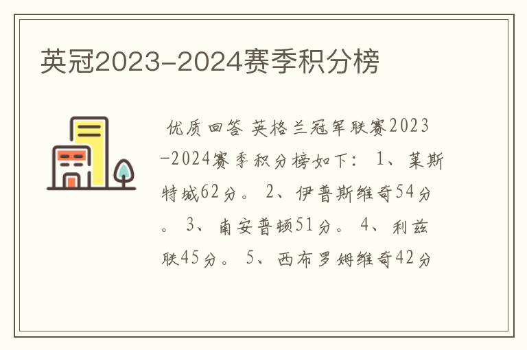 英冠2023-2024赛季积分榜