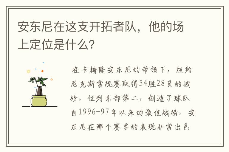 安东尼在这支开拓者队，他的场上定位是什么？