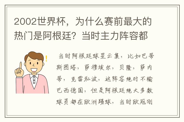 2002世界杯，为什么赛前最大的热门是阿根廷？当时主力阵容都有谁？