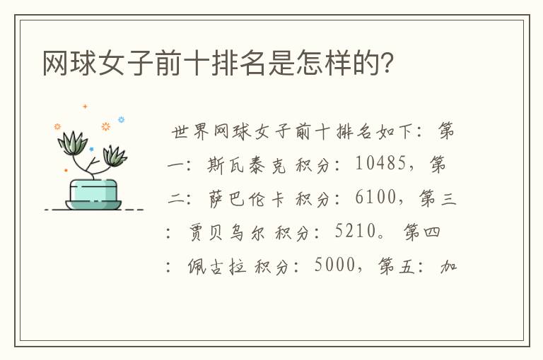 网球女子前十排名是怎样的？