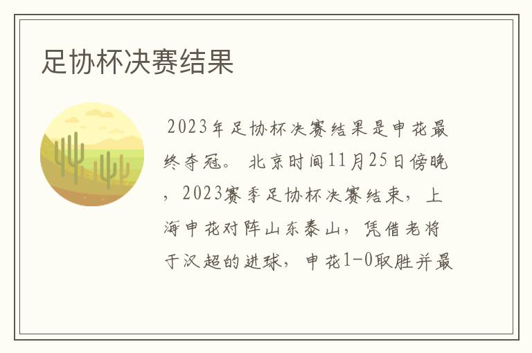 足协杯决赛结果