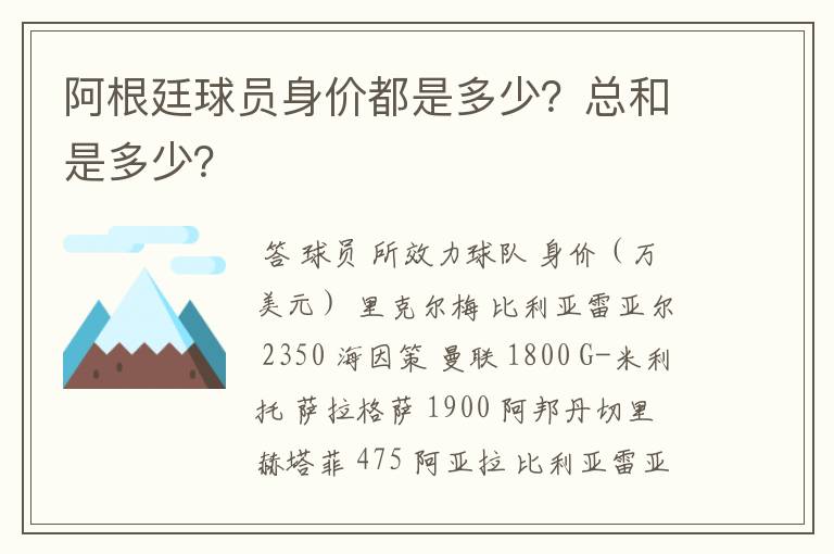 阿根廷球员身价都是多少？总和是多少？