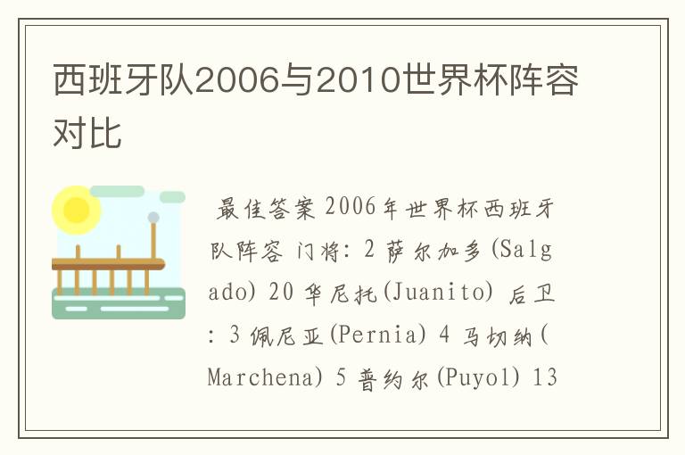 西班牙队2006与2010世界杯阵容对比