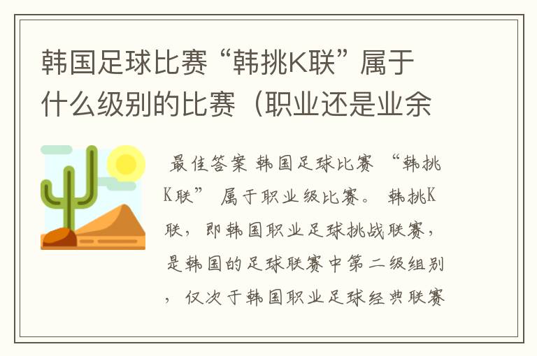 韩国足球比赛 “韩挑K联” 属于什么级别的比赛（职业还是业余）？