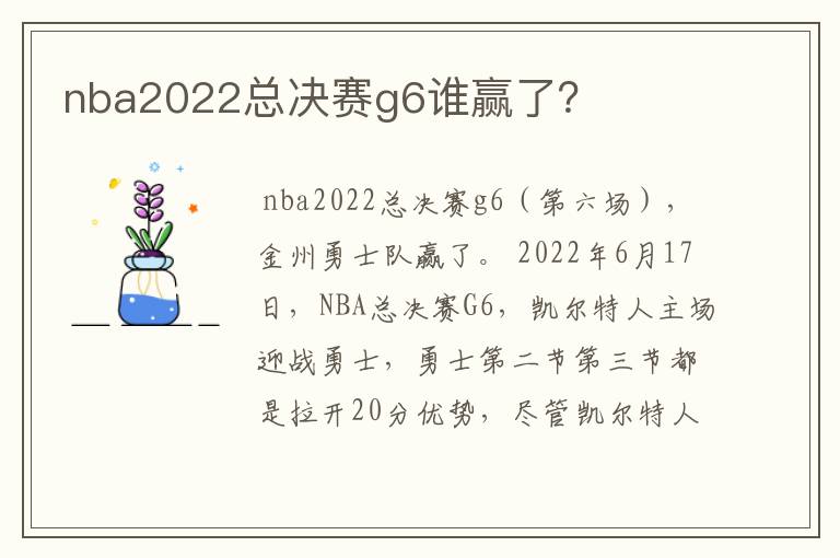 nba2022总决赛g6谁赢了？