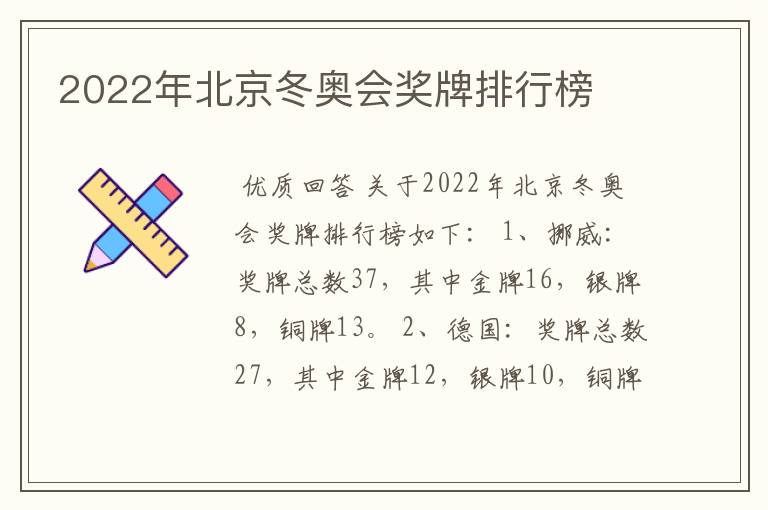 2022年北京冬奥会奖牌排行榜