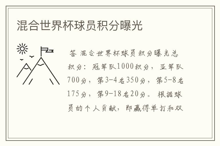 混合世界杯球员积分曝光