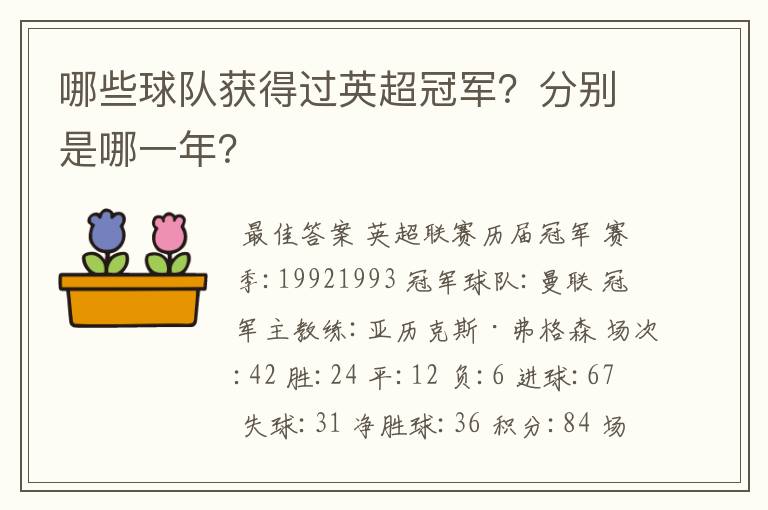 哪些球队获得过英超冠军？分别是哪一年？