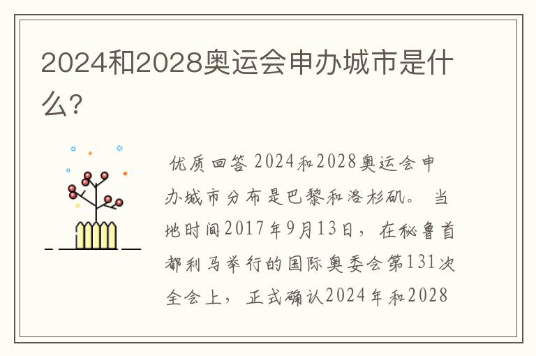 2024和2028奥运会申办城市是什么?