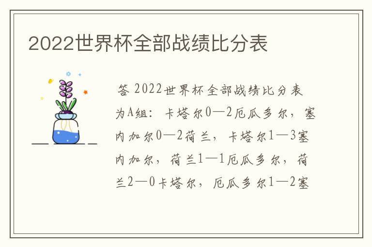 2022世界杯全部战绩比分表